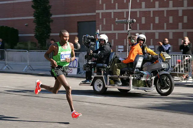 Geoffrey Mutai—not the man who suffered the heart attack—on 5th Avenue just beyond mile 22